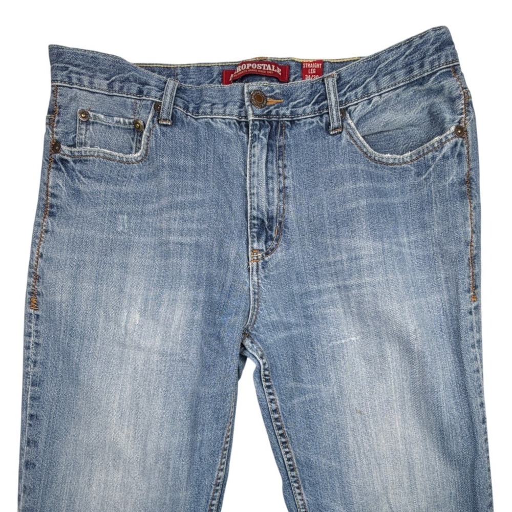 Aeropostale Mens Straight Leg Jeans 34x30 Medium Wash Blue Denim 100% Cotton
